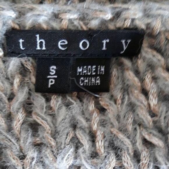 Theory Davini Zebra Alpaca Wool Marled Kimono Sleeve Sweater Gray Gold Sz S - Picture 3 of 14